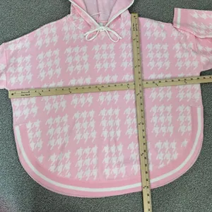 Crown & Ivy Houndstooth‎ Hooded Long Sleeve Poncho Sweater Pink White Large thumbnail 11