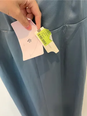 Anthropologie Bhldn Dusty Blue Piper V-Neck Side Slit Satin Gown thumbnail 11