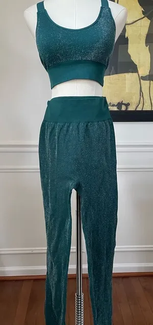 ASOS South Beach Seamless Glitter Green Silver Leggings Sports Bra Activewear Se thumbnail 1