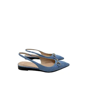 Gucci Erin Horsebit GG Canvas Slingback Blue Denim Ballet Flats Size 38 thumbnail 3