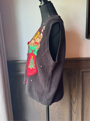 Nutcracker Festive Black Christmas Stocking Embroidered Sweater Vest medium thumbnail 2