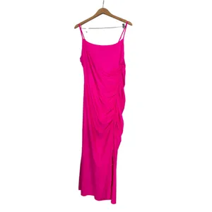 Good American Hot Pink Neon Dress Size‎ 8 Ruched Side Slit Spaghetti Strap NEW thumbnail 2