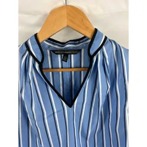WHBM Blue Black Stripe V Neck Tank Size 6 thumbnail 2