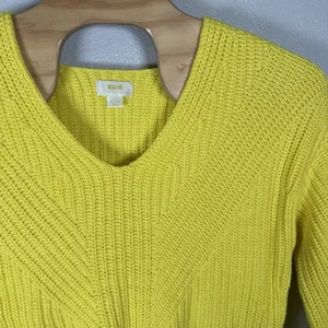 Anthropologie Maeve Yellow Chunky Knit Sweater Sz Medium Cotton Wool Blend Vneck thumbnail 2
