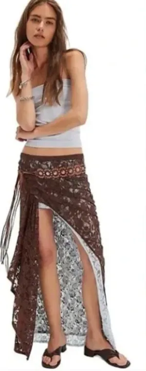Free People FP One Solene Iced Chocolate High Low Maxi Skirt Stretch Lace NWT thumbnail 1