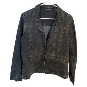 Bill Blass Jeans Women's Sz Medium Jean Jacket Dark Wash Snap Up Pockets Stretch thumbnail 1