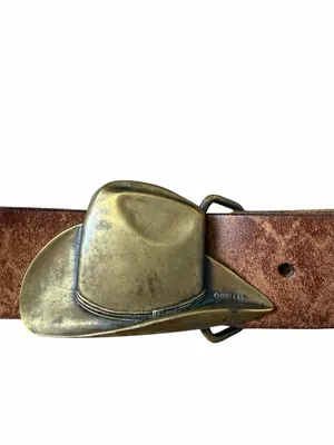 Vintage 70s leather brass buckle belt medium thumbnail 3