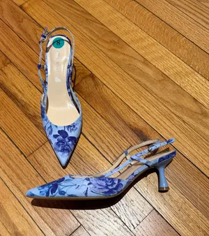 NWOT Nine West Rindy Slingback Floral Blue Pointy Heels sandals breathable sz 8 kitten thumbnail 1