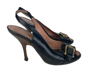 YVES SAINT LAURENT Black Leather Sling Back Heels - Size 36.5 thumbnail 1