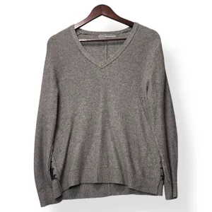 360 Sweater Womens Open Knit Back Panel Lambswool Blend Taupe L Minimalist Luxe thumbnail 3