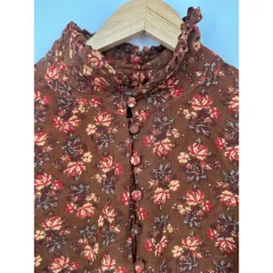 April Cornell Top Medium Floral Brown‎ Button Retro Cottagecore Boho Peasant Brown thumbnail 2