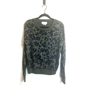 by Anthropologie Ethan Crew Neck Leopard Print Knit Sweater Green Gray Brown M thumbnail 2