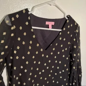 Lilly Pulitzer Women's Size 00 Caroline Silk Tunic Dress Black Gold Metallic thumbnail 8