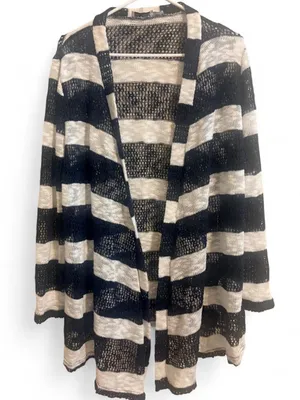 Retro Threads Open-Front Striped Women's Cardigan Sweater in Blue & Cream Sz L thumbnail 5