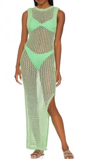 Beach Riot Holly Maxi Dress Cover Up Crochet Open Knit Sleeveless Patina Green M thumbnail 1