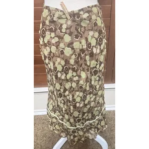 Allison Taylor Silk Floral Midi Skirt Brown Green Ruffle Hem Y2K Whimsigoth L thumbnail 3