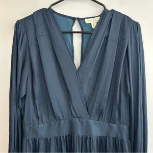 NWT See You Soon Dusty Blue Satin Long Sleeve Mini Dress Medium Anthropolgie thumbnail 2
