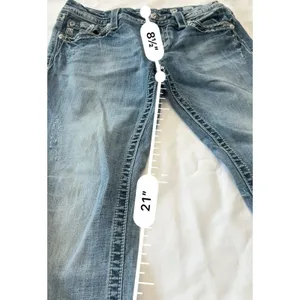 Miss Me Jeans Size 27 Womens Mid Rise Easy Crop Blue Distressed Embellished thumbnail 9