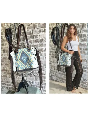 Myra Bag Crashing Waves Crossbody Tote Saddle Blanket Purse Leather Fringe NWOT thumbnail 2