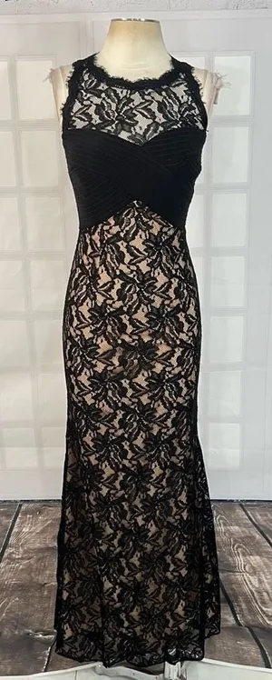 Juno dress collection sleeveless black lace nude lined evening gown size 2 thumbnail 1