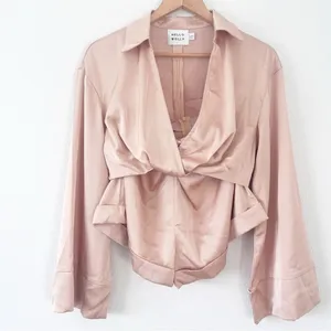 Hello Molly Girls On Top Satin Playsuit Tan Romper Glam Tie Waist thumbnail 4
