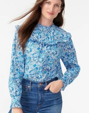 J. Crew Smocked Popover Top in Liberty Elysian Day Floral‎ Sz S thumbnail 1