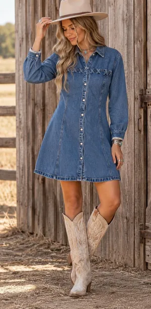 Sunday Edition Lace-Up Denim Mini Dress Blue Long Sleeve Western NWT Small thumbnail 1