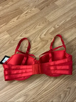 Frederick's of Hollywood Red Satin Strappy Bra with Molded Cups Size 36DD thumbnail 4