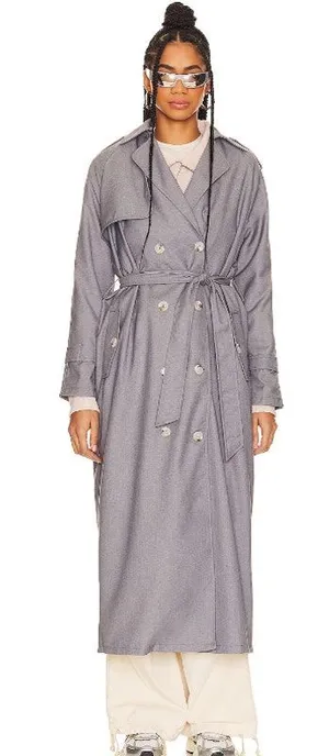 NEW Lioness Trencherous Women Slate Gray Double Breasted Tie Trench Coat Size XS thumbnail 1