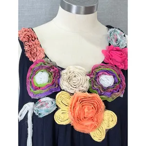 Feratelli Tank Top L Navy 3D Floral Rosette Applique Cotton Artsy Whimsical thumbnail 2
