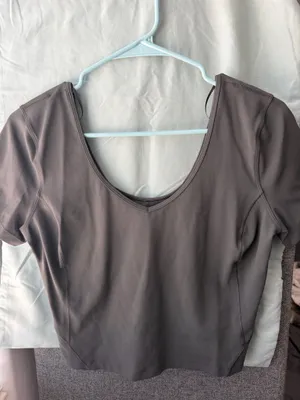Lululemon Gray Short Sleeve Cropped Athletic Top thumbnail 2