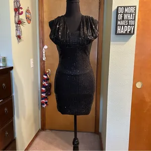 NWOT black sequined halter bodycon mini dress size 0 prom cocktail party dress thumbnail 2