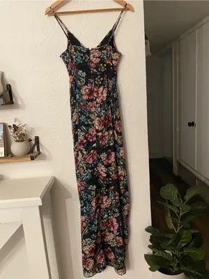 Amanda Uprichard Ellie Black Floral Maxi Gown Dress Multicolor Blossoms Small thumbnail 5