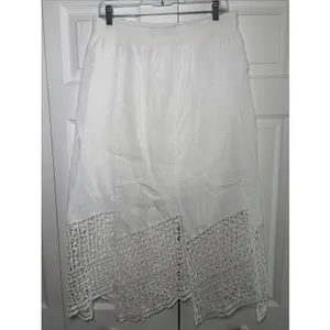 Chico's‎ Crochet Hem Midi Skirt Womens Size 0.5 S White Boho Coastal Linen Blend thumbnail 4