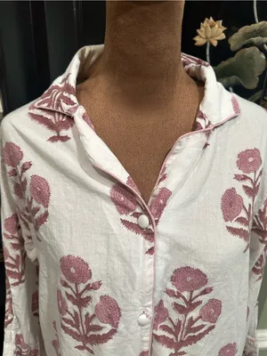 Victoria Dunn Pink Floral Block‑Print Button‑Down Dress – Fits Medium thumbnail 2