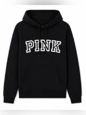 PINK Victoria's Secret Black Logo Hoodie Sweater size L thumbnail 1
