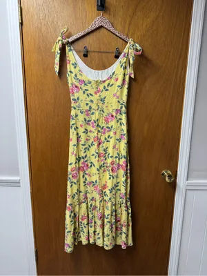 Kiel James Patrick Flower Garden Sleeveless Midi Dress Linen Blend Yellow 0 thumbnail 12