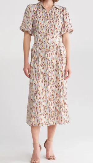 NWT Melloday Puff Sleeve Patterned Dress Size Small thumbnail 1
