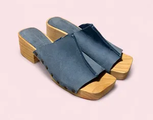 Made in Spain Navy Suede Block Heel Mules thumbnail 1
