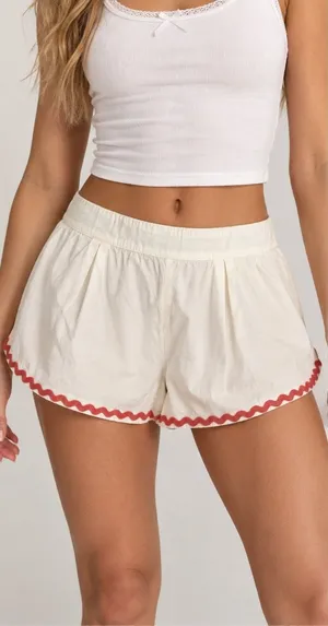 Free People White Ric Rac Trim Shorts M Coquette Boho Cotton thumbnail 1