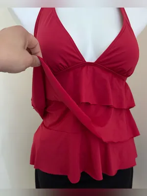 KENNETH COLE Red Ruffle Halter Tankini Top Swimsuit Sz XXS thumbnail 7