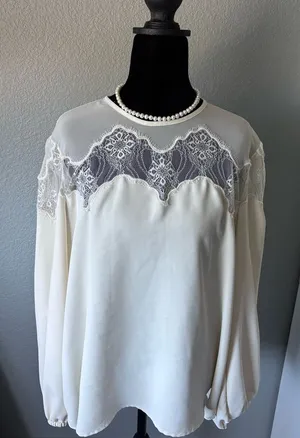 Express Cream Blouse with Lace Accents thumbnail 1