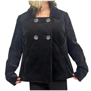 Old Navy Black Velvet Pea Coat Jacket Womens Lined L Dark Academia Preppy Fall thumbnail 1