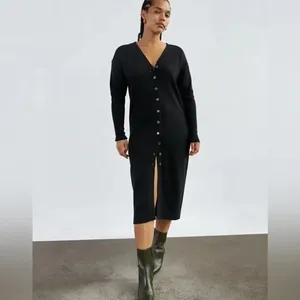 Aritzia Wilfred Utopia Merino Wool Sweater Midi Dress Black Size Small thumbnail 3