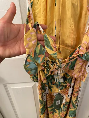 FARM Rio BiRiBA Yellow Tropical Halter Midi Dress with Side Slit and Peplum thumbnail 6
