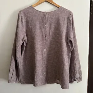 Loytaa | Brown Cotton Hemp Boxy fit Long Sleeve Top | Large | Lagenlook thumbnail 1