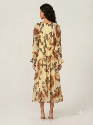 PATRONS OF PEACE Paisley Ruffle Maxi Dress S 17” p2p Pale Yellow $88 Retail NWT thumbnail 8