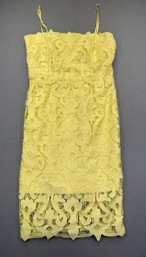 Bardot Yellow Guipure Lace Sheath Midi Dress 12 XL Square Neck Spaghetti Straps thumbnail 1