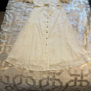 Source Unknown White Puff Sleeve Dress Halter Top Smocked Back Women's Large Tie Front Buttons thumbnail 4