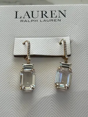 Lauren Ralph Lauren Gold-Tone Clear Crystal Drop Earrings NEW thumbnail 2